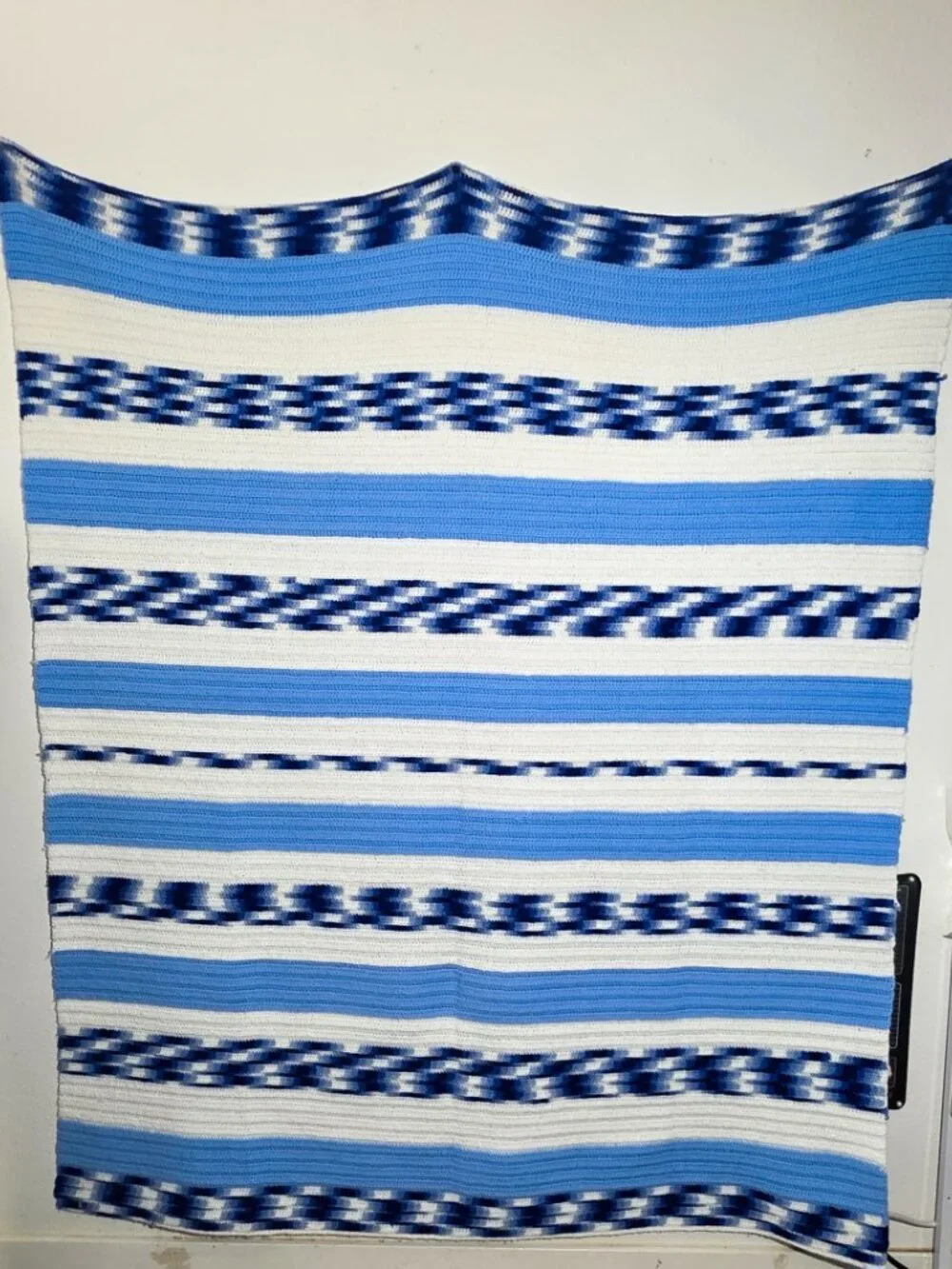Over Sized Throw Hand Knit Vintage Blanket NEW Heavy Warm Blue Crochet